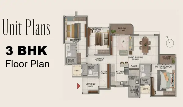 Purva Horizon 3 BHK Floor Plan