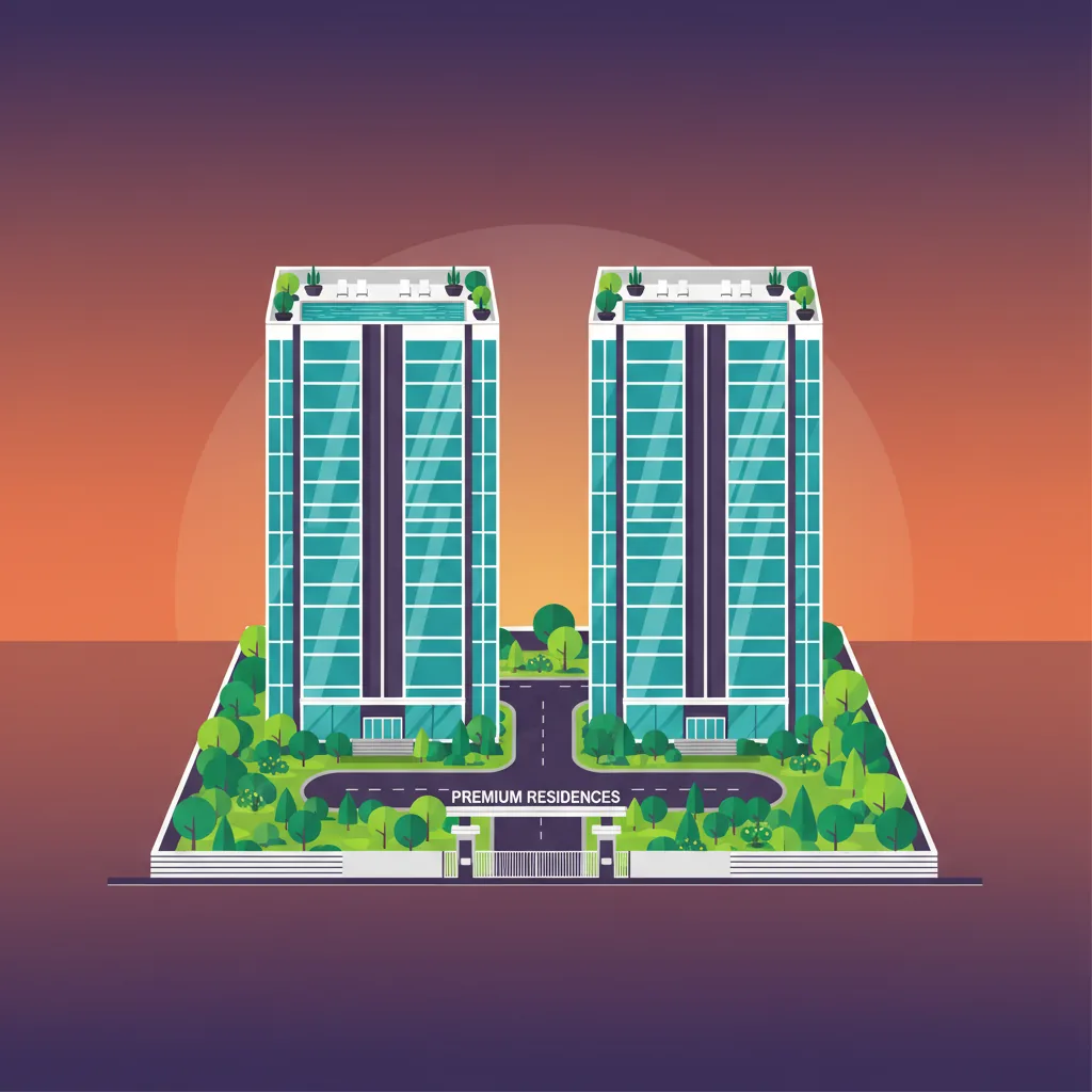 3 BHK Luxury Apartments in Bangalore - Modern luxury residential high-rise apartment complex with twin towers and green landscaping